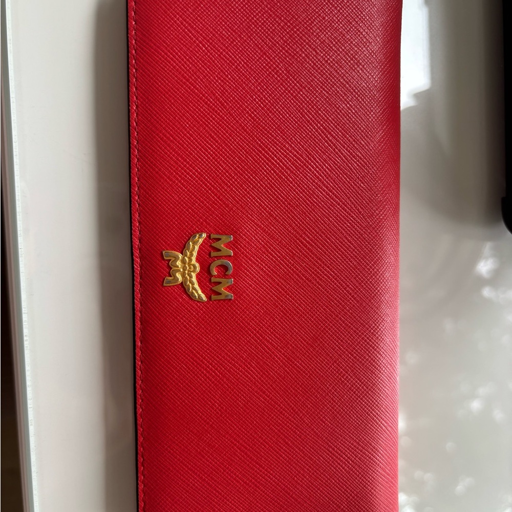 MCM Scarlet Leather Clutch